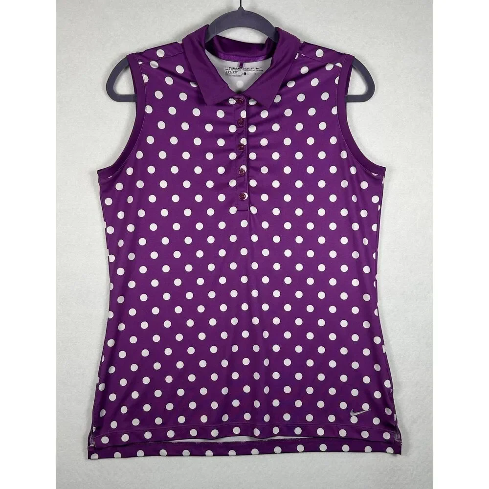 Nike Golf Women's Dri-FIT Purple Polka Dot Sleeveless Polo Shirt – Size Large